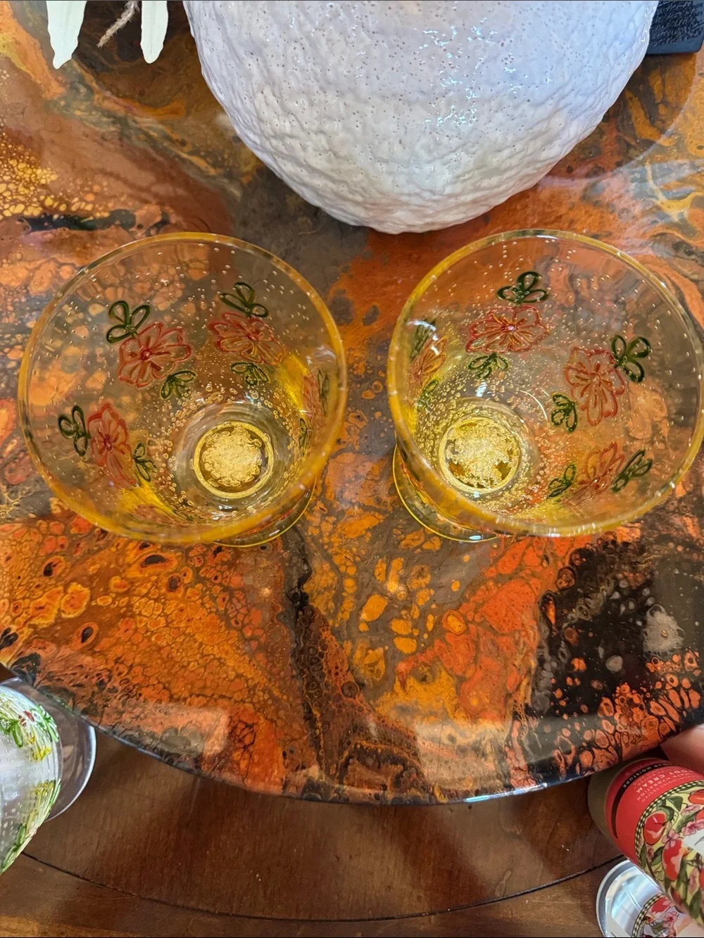 Anthropologie Yellow Floral Embossed Goblets (Pair)